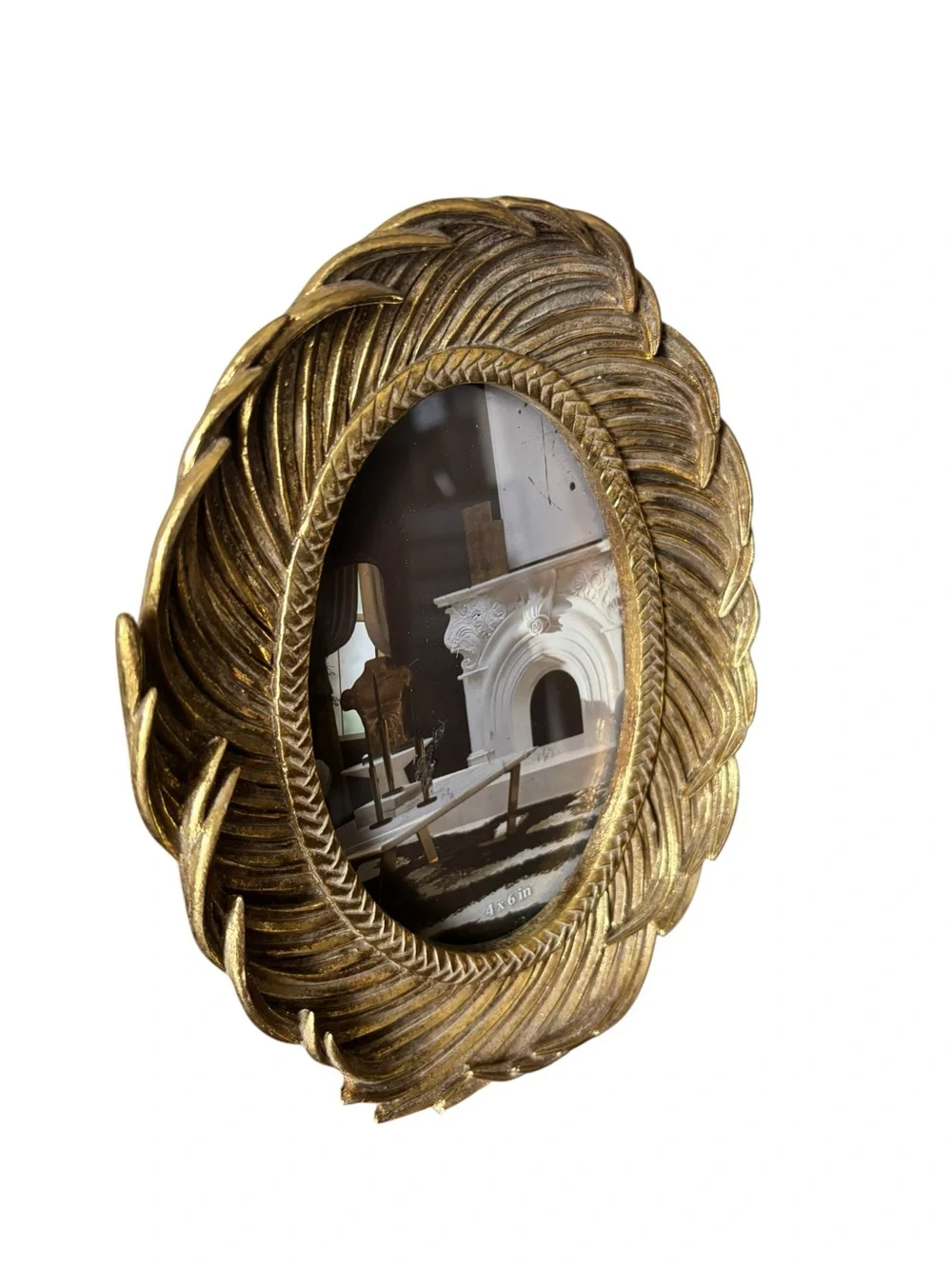 4X6 gold resin textured layered feather ornate oval vintage home decor frame